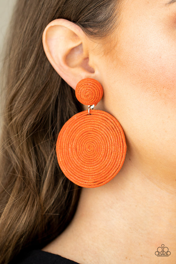 Circulate The Room - Orange Earring - Paparazzi Accessories