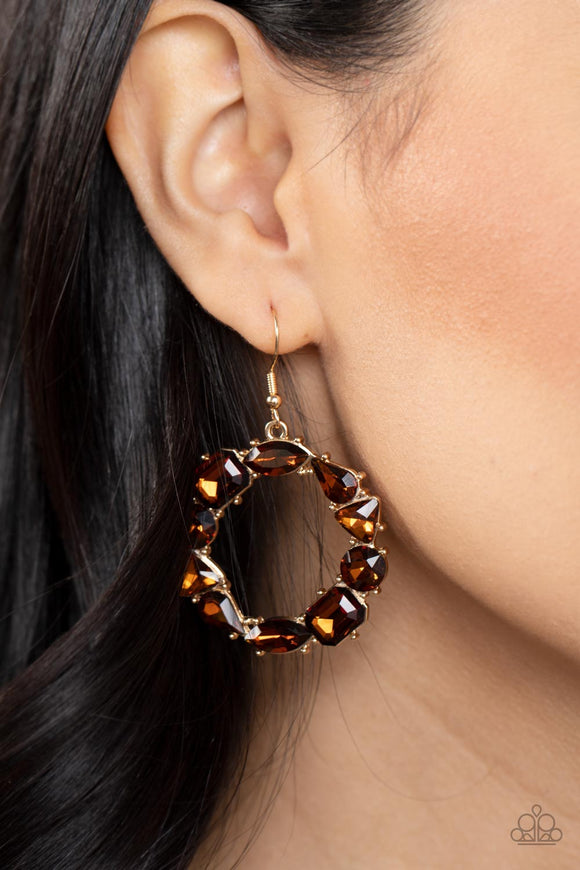 GLOWING in Circles - Brown Earring - Paparazzi Accessories