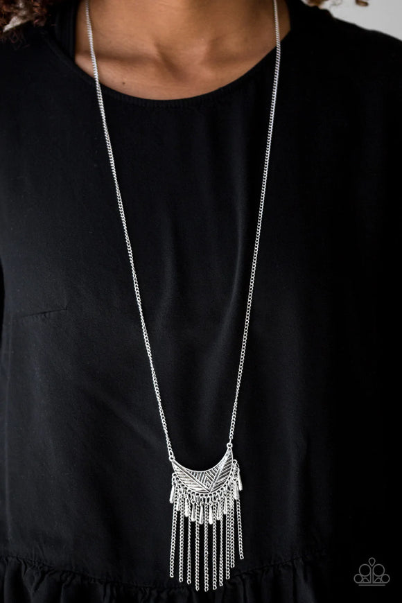 HAPPY IS THE HUNTRESS - SILVER CRESCENT FRINGE  - NECKLACE - PAPARAZZI NECKLACE