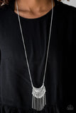 HAPPY IS THE HUNTRESS - SILVER CRESCENT FRINGE  - NECKLACE - PAPARAZZI NECKLACE